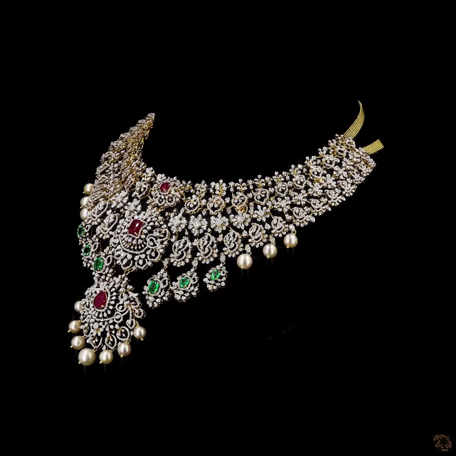 Emerald & Ruby Diamond Necklace in 18KT Yellow Gold