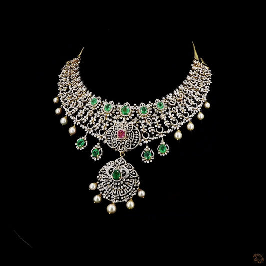 Emerald & Ruby Diamond Necklace in 18KT Yellow Gold
