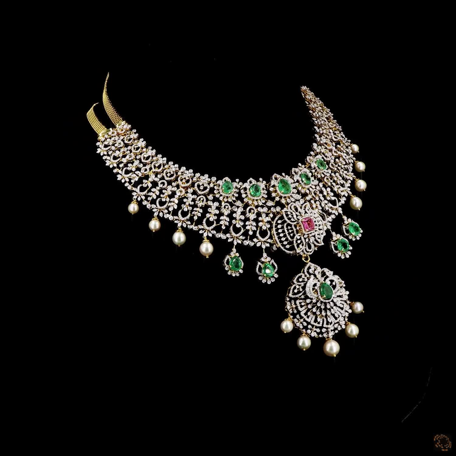 Emerald & Ruby Diamond Necklace in 18KT Yellow Gold