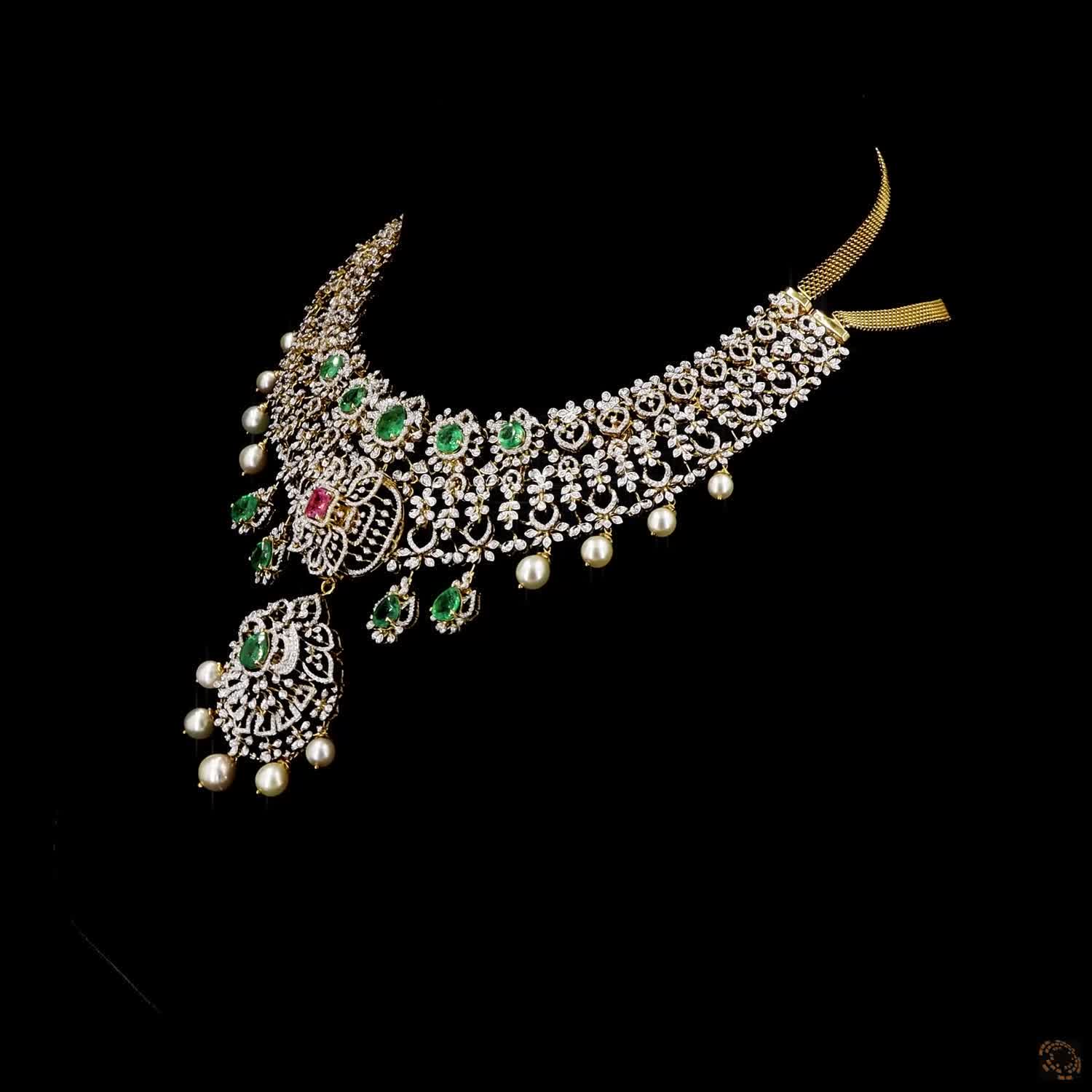 Emerald & Ruby Diamond Necklace in 18KT Yellow Gold
