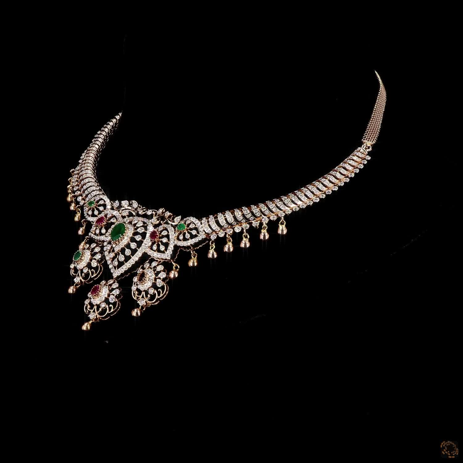 Emerald & Ruby Diamond Necklace in 18KT Rose Gold