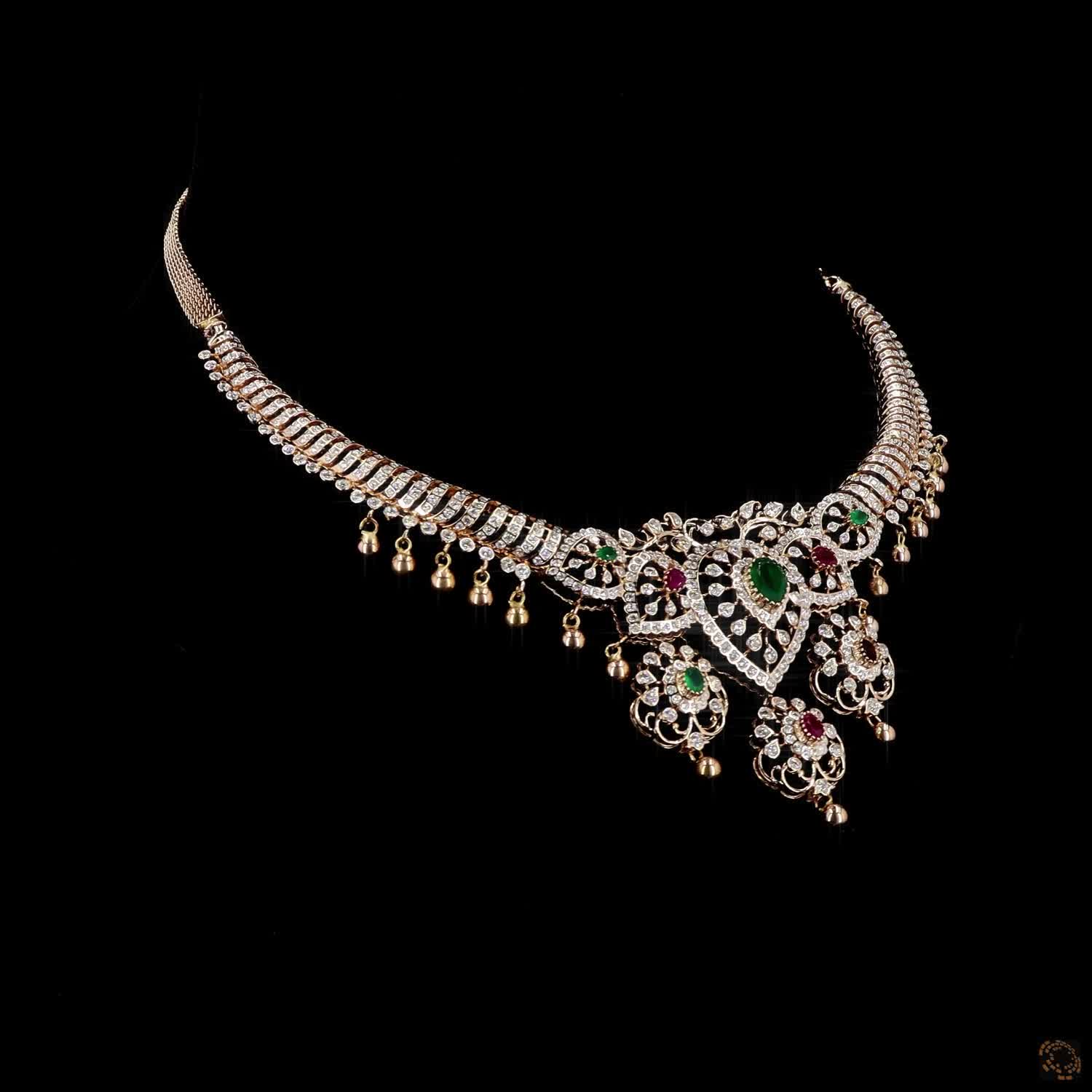 Emerald & Ruby Diamond Necklace in 18KT Rose Gold