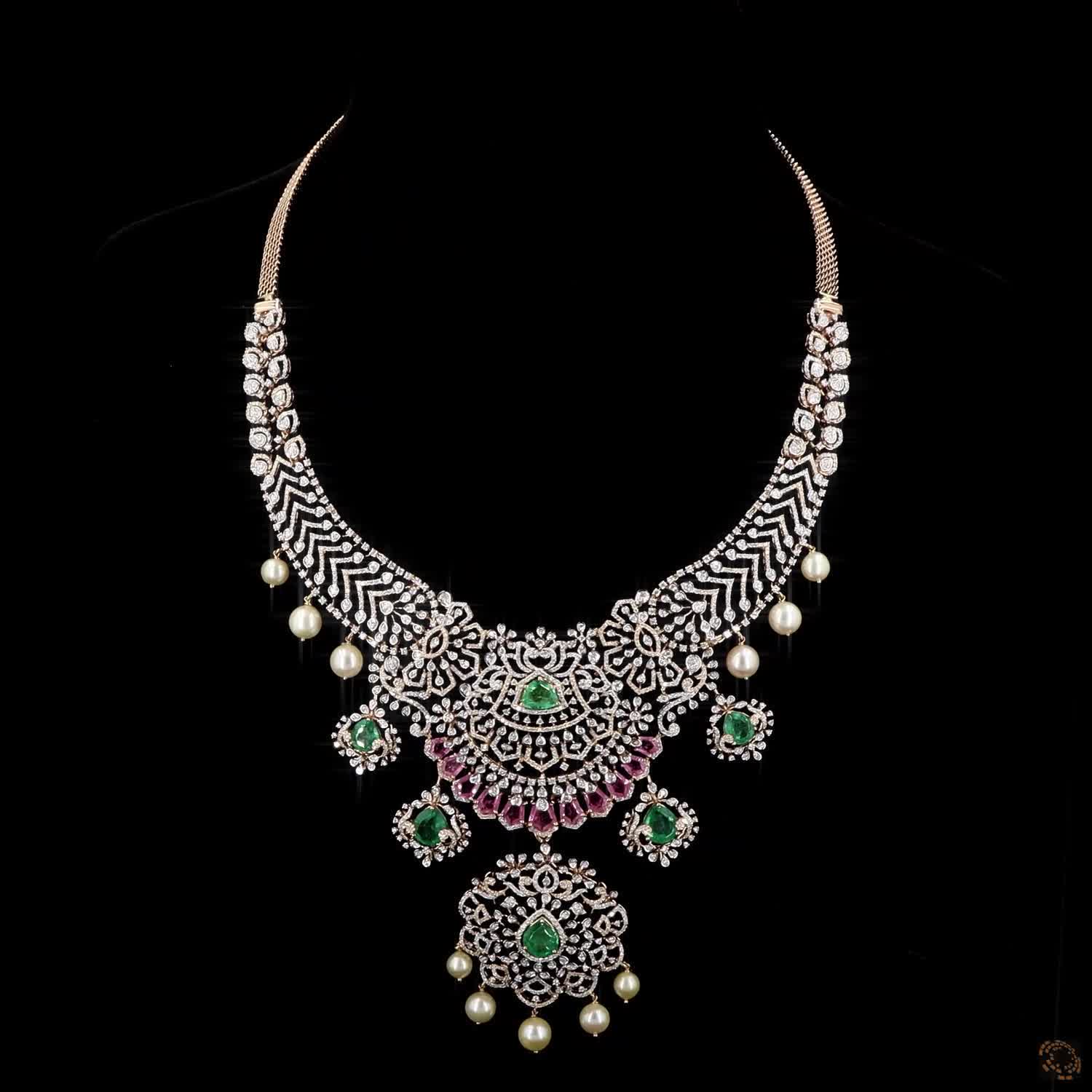 Emerald & Ruby Diamond Necklace in 18KT Yellow Gold