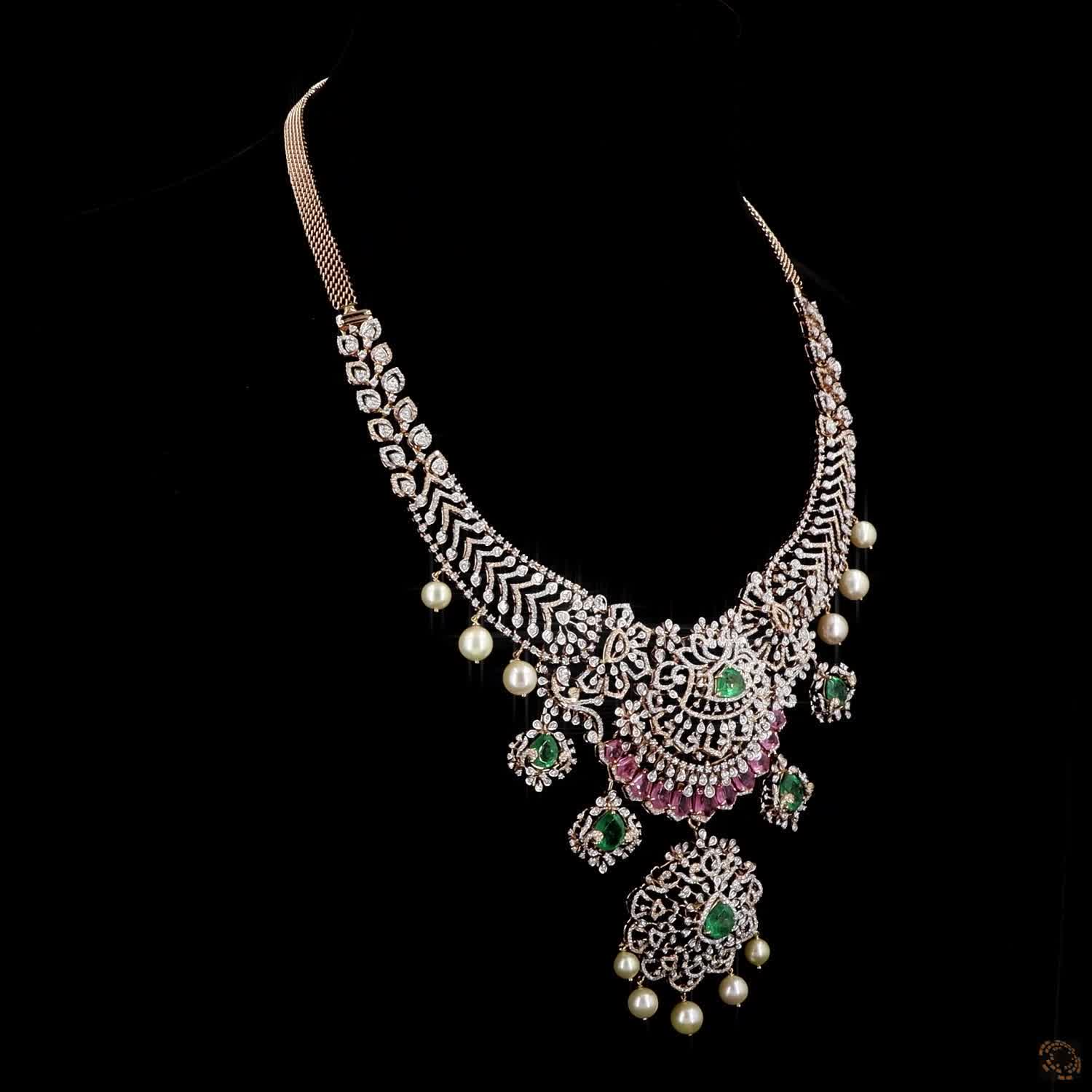 Emerald & Ruby Diamond Necklace in 18KT Yellow Gold