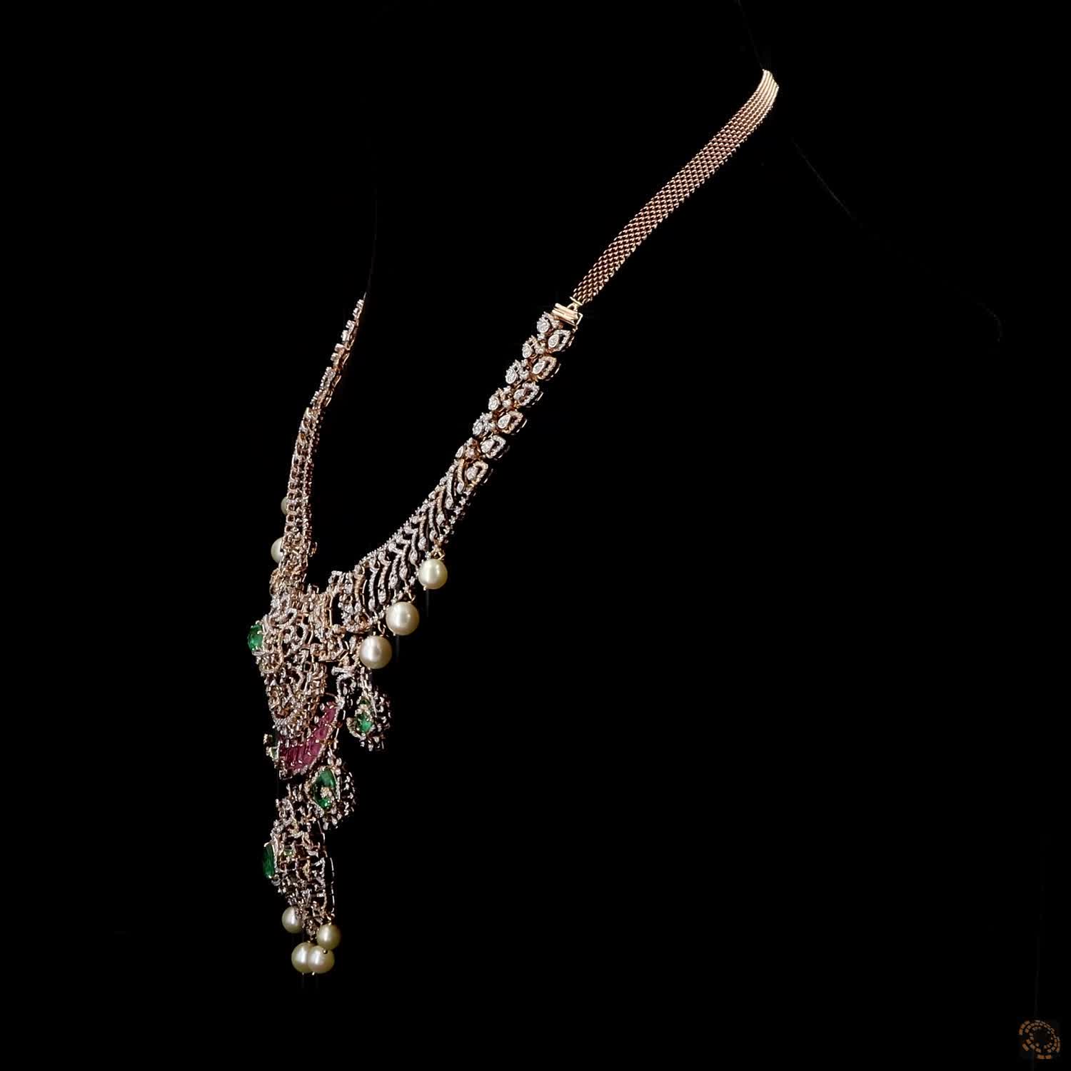 Emerald & Ruby Diamond Necklace in 18KT Yellow Gold