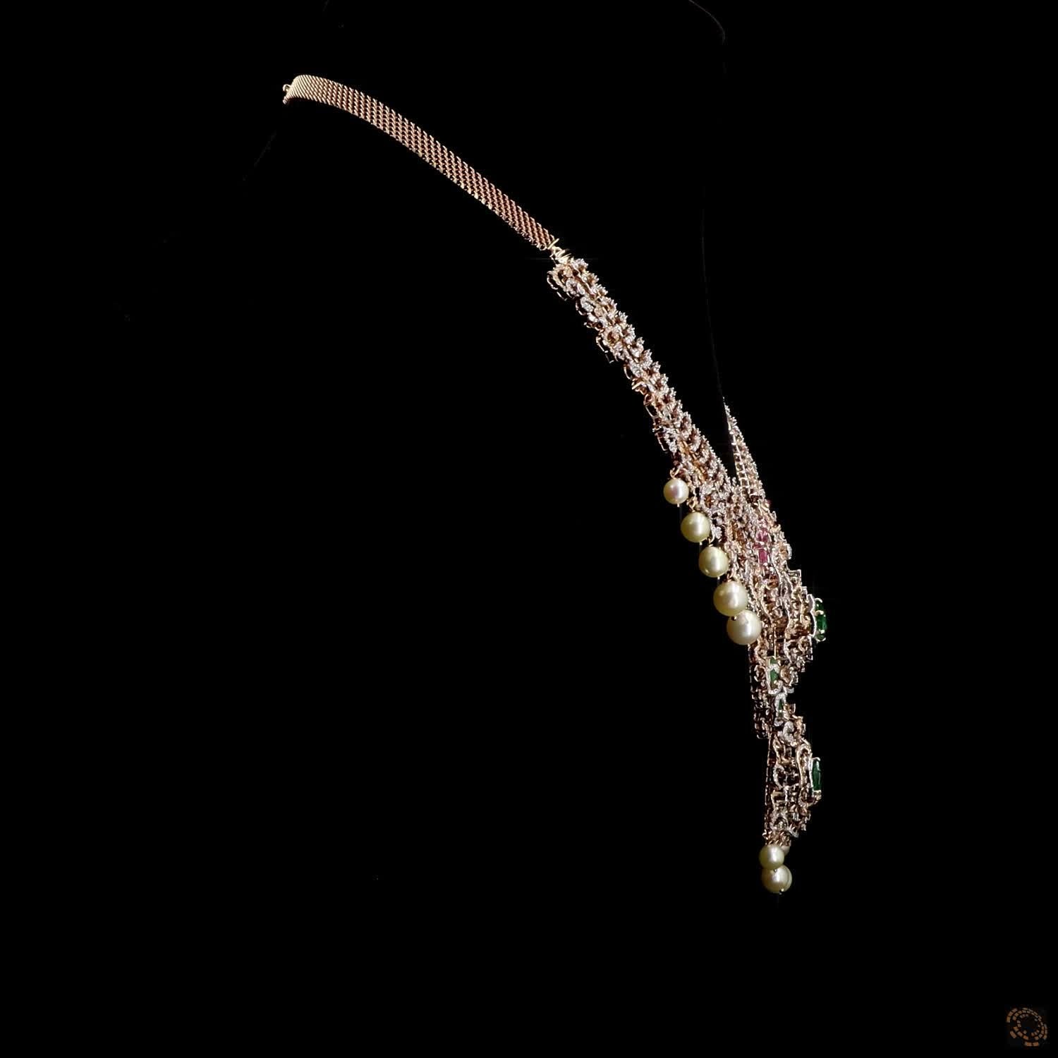 Emerald & Ruby Diamond Necklace in 18KT Yellow Gold