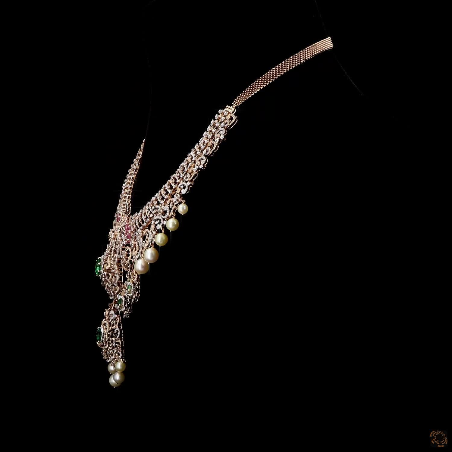 Emerald & Ruby Diamond Necklace in 18KT Yellow Gold