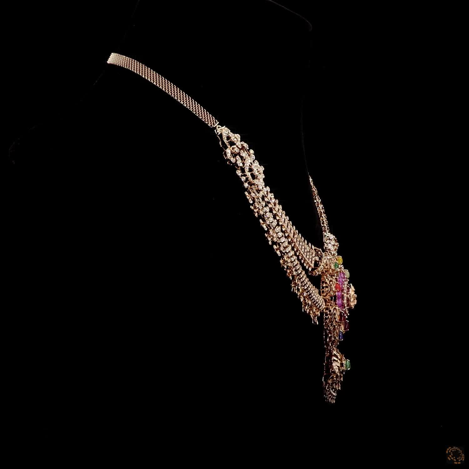Navratna Stone & Ruby Diamond Necklace in 18KT Yellow Gold