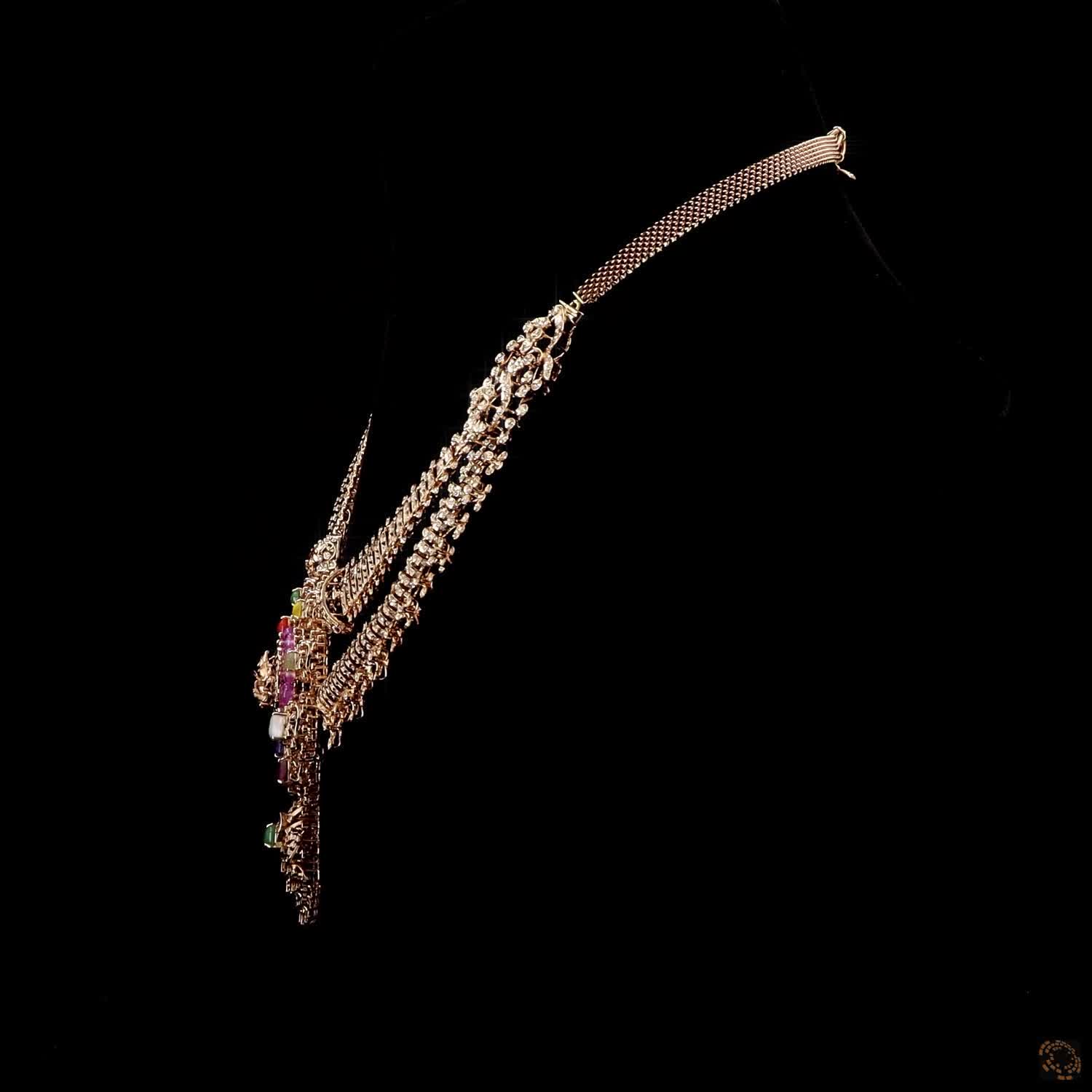 Navratna Stone & Ruby Diamond Necklace in 18KT Yellow Gold