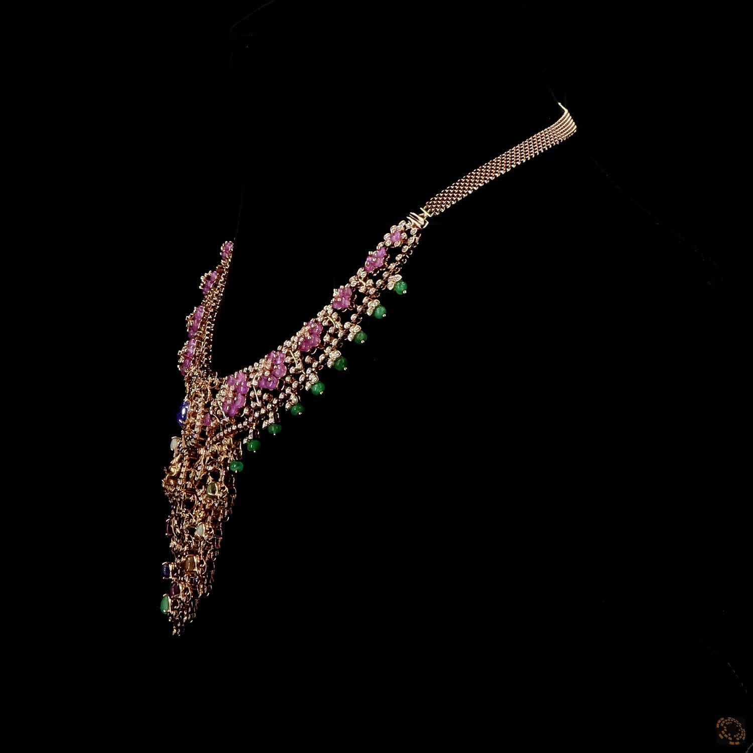Emerald & Ruby Diamond Necklace in 18KT Yellow Gold