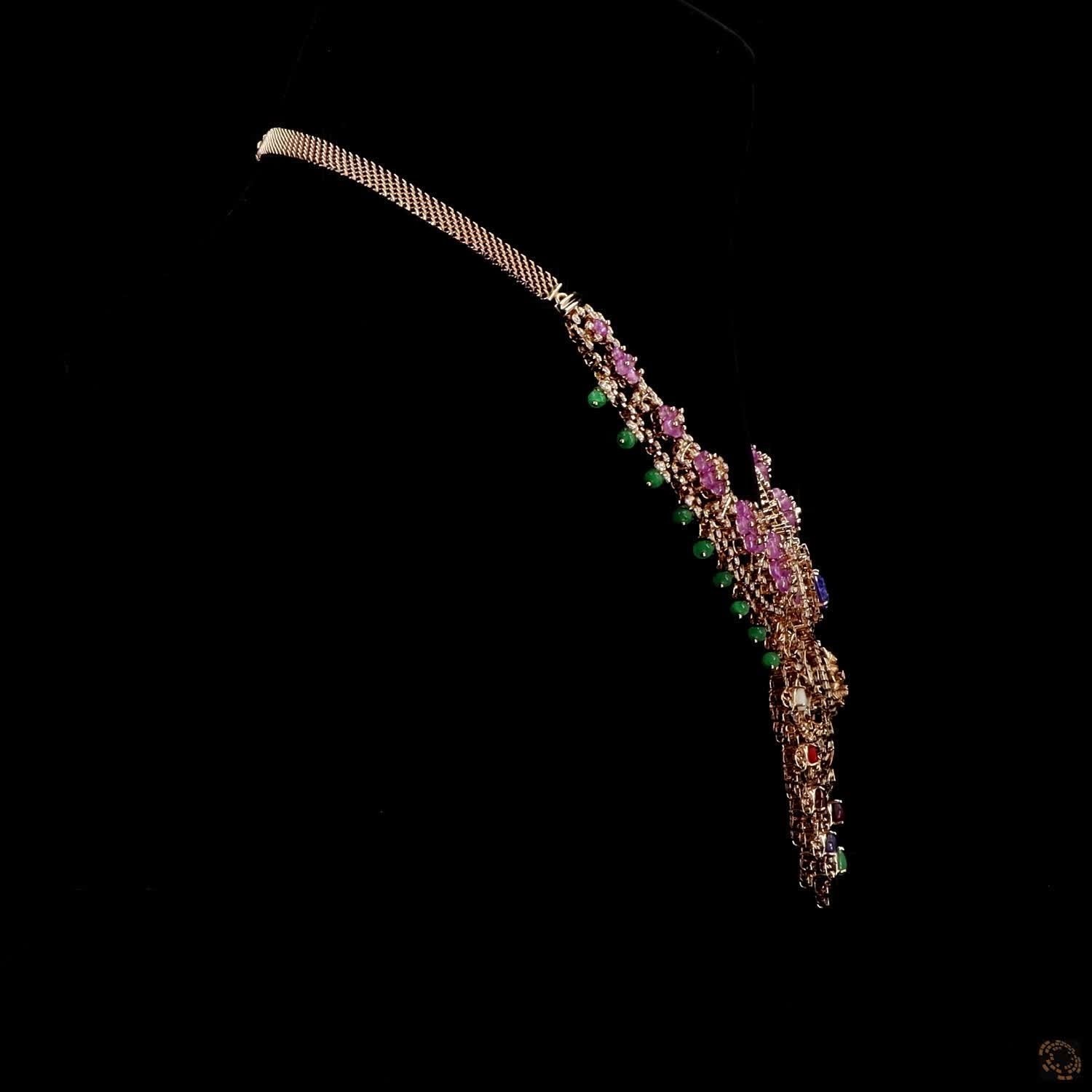 Emerald & Ruby Diamond Necklace in 18KT Yellow Gold