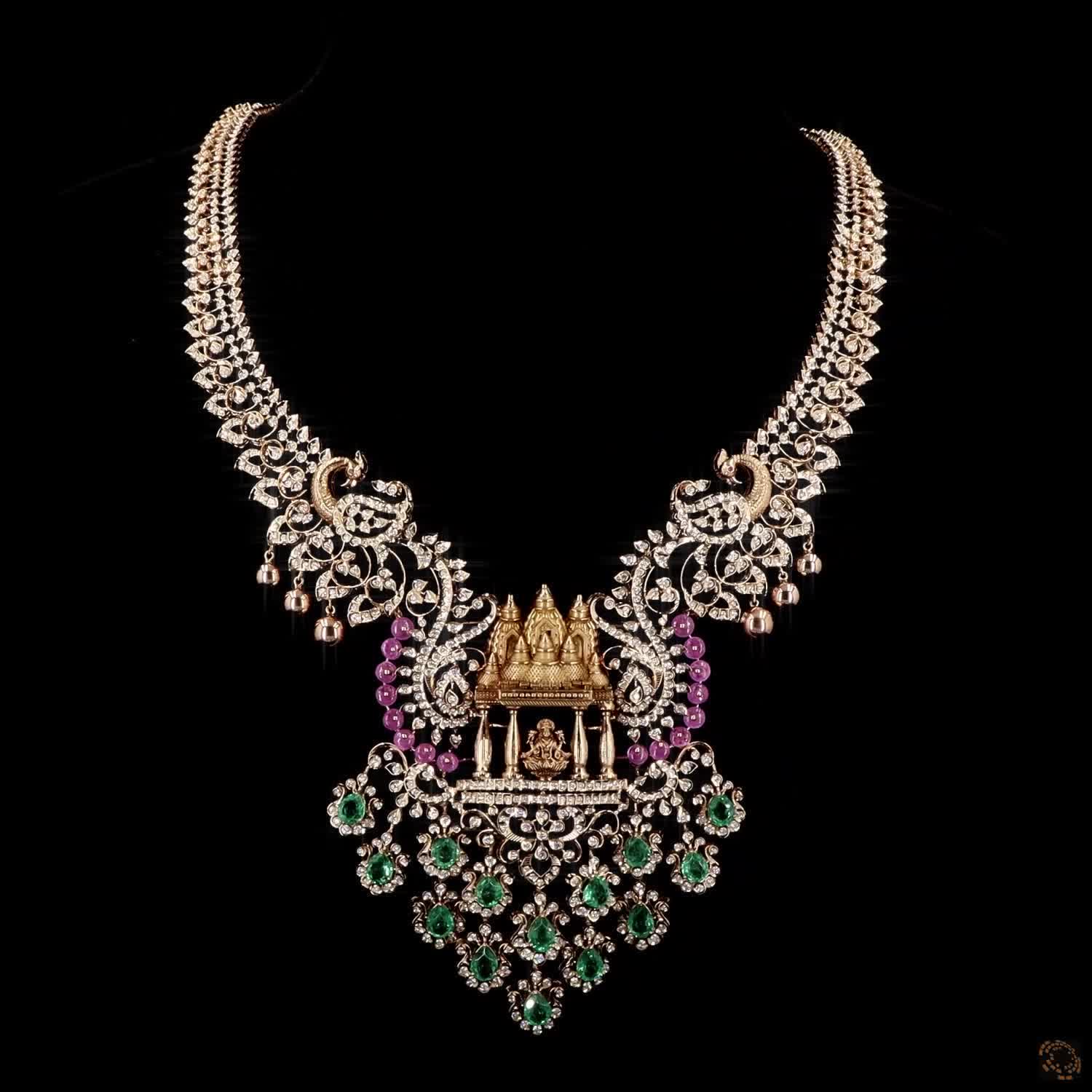 Emerald & Ruby Diamond Necklace in 18KT Yellow Gold