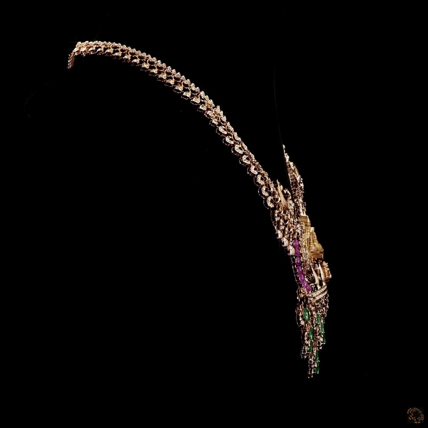 Emerald & Ruby Diamond Necklace in 18KT Yellow Gold