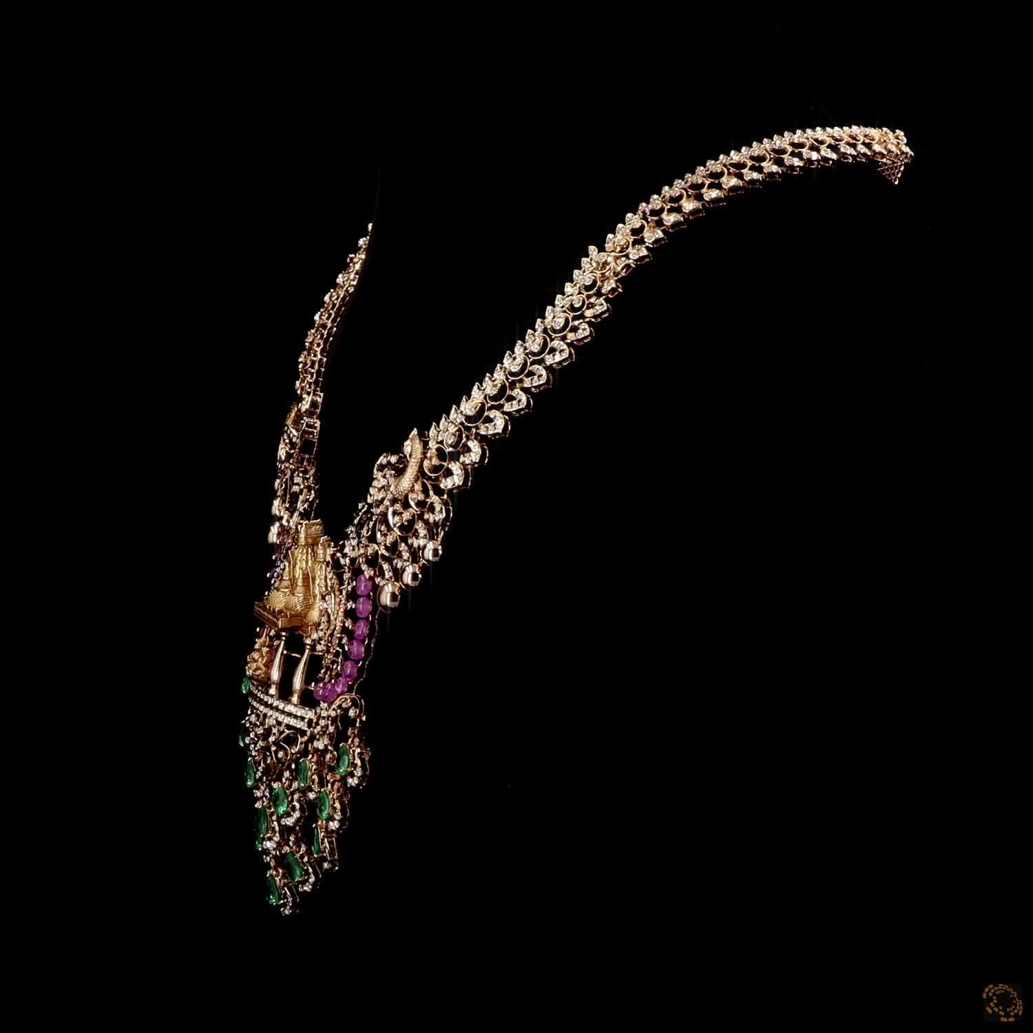 Emerald & Ruby Diamond Necklace in 18KT Yellow Gold