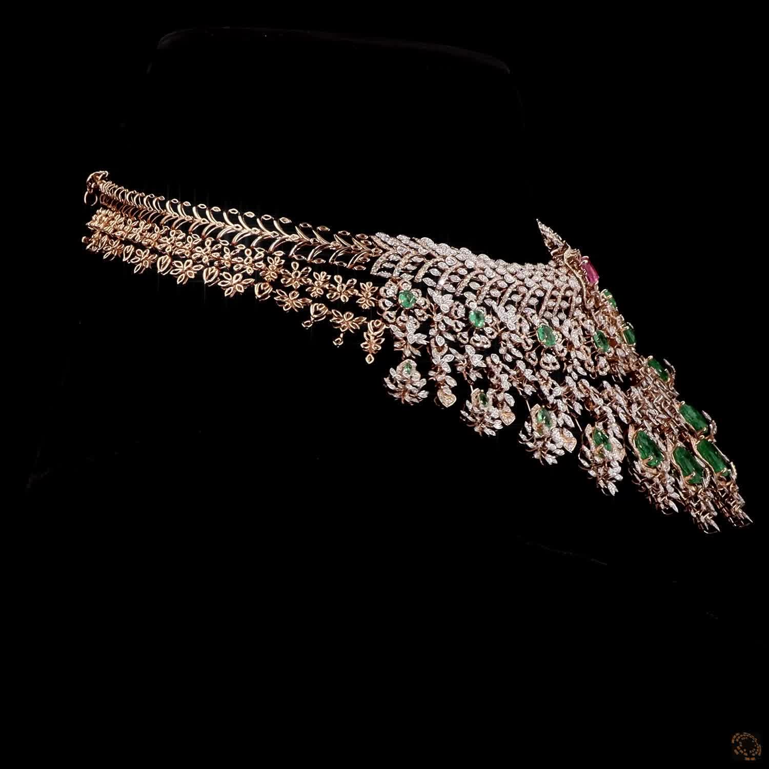 Emerald & Ruby Diamond Necklace in 18KT Yellow Gold