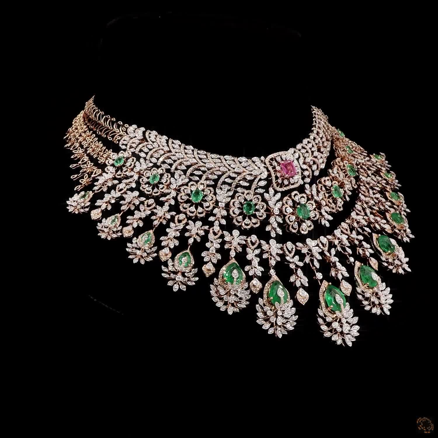 Emerald & Ruby Diamond Necklace in 18KT Yellow Gold