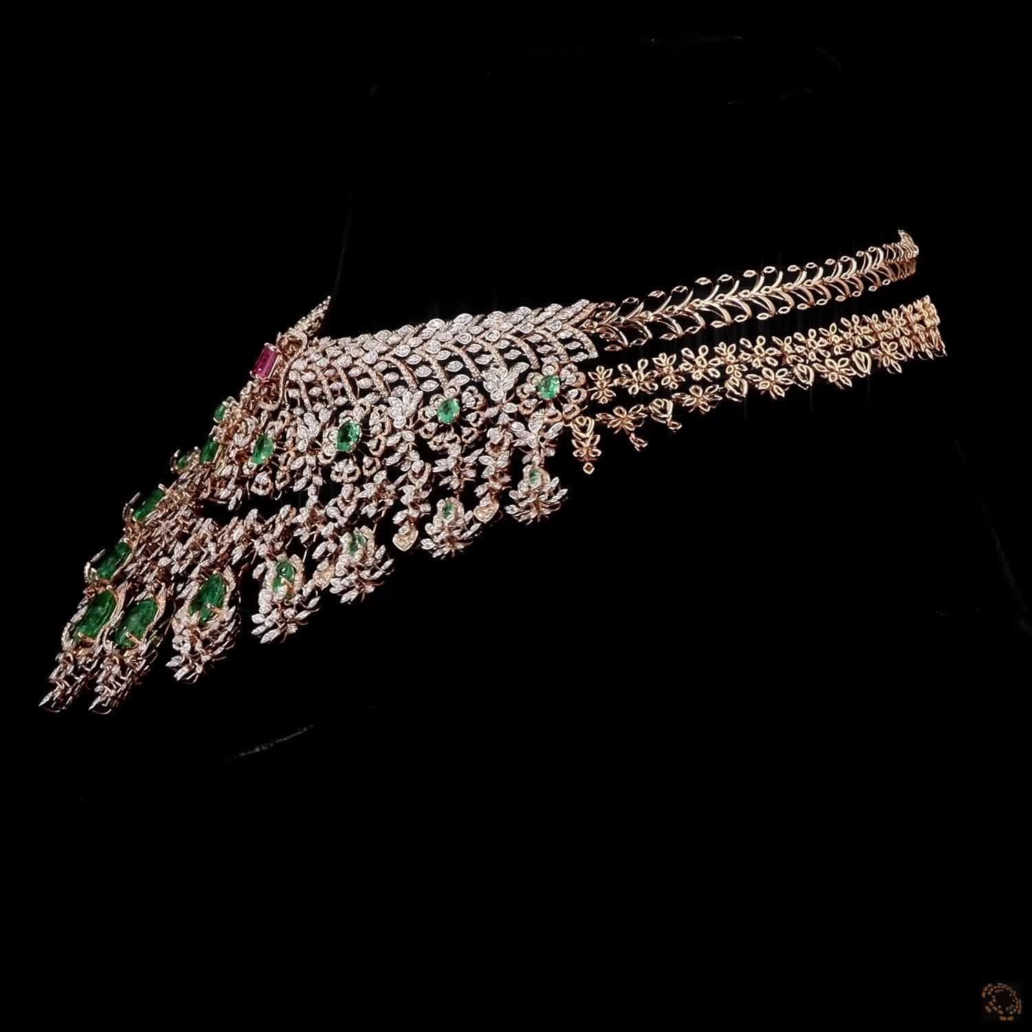 Emerald & Ruby Diamond Necklace in 18KT Yellow Gold