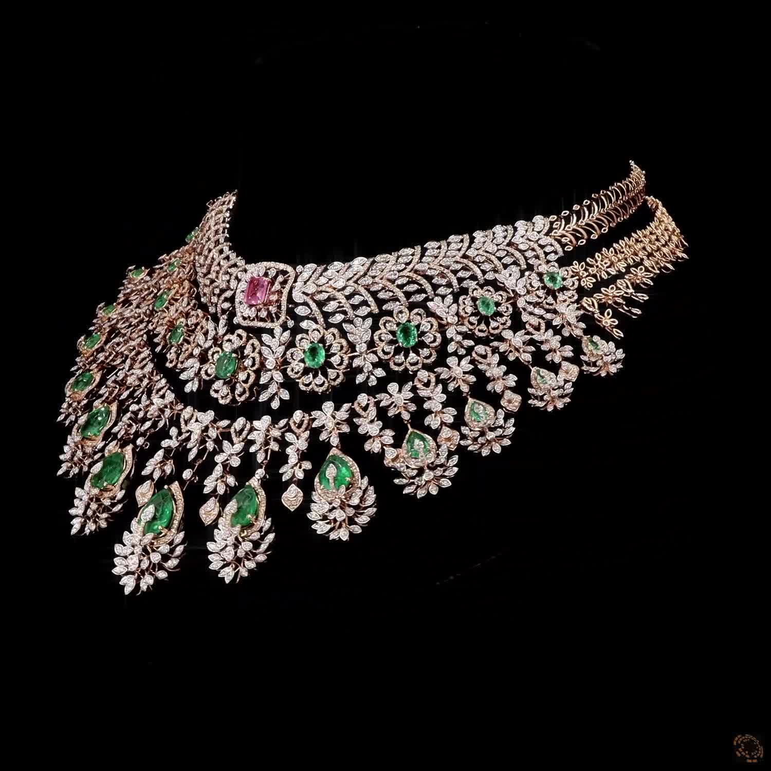 Emerald & Ruby Diamond Necklace in 18KT Yellow Gold