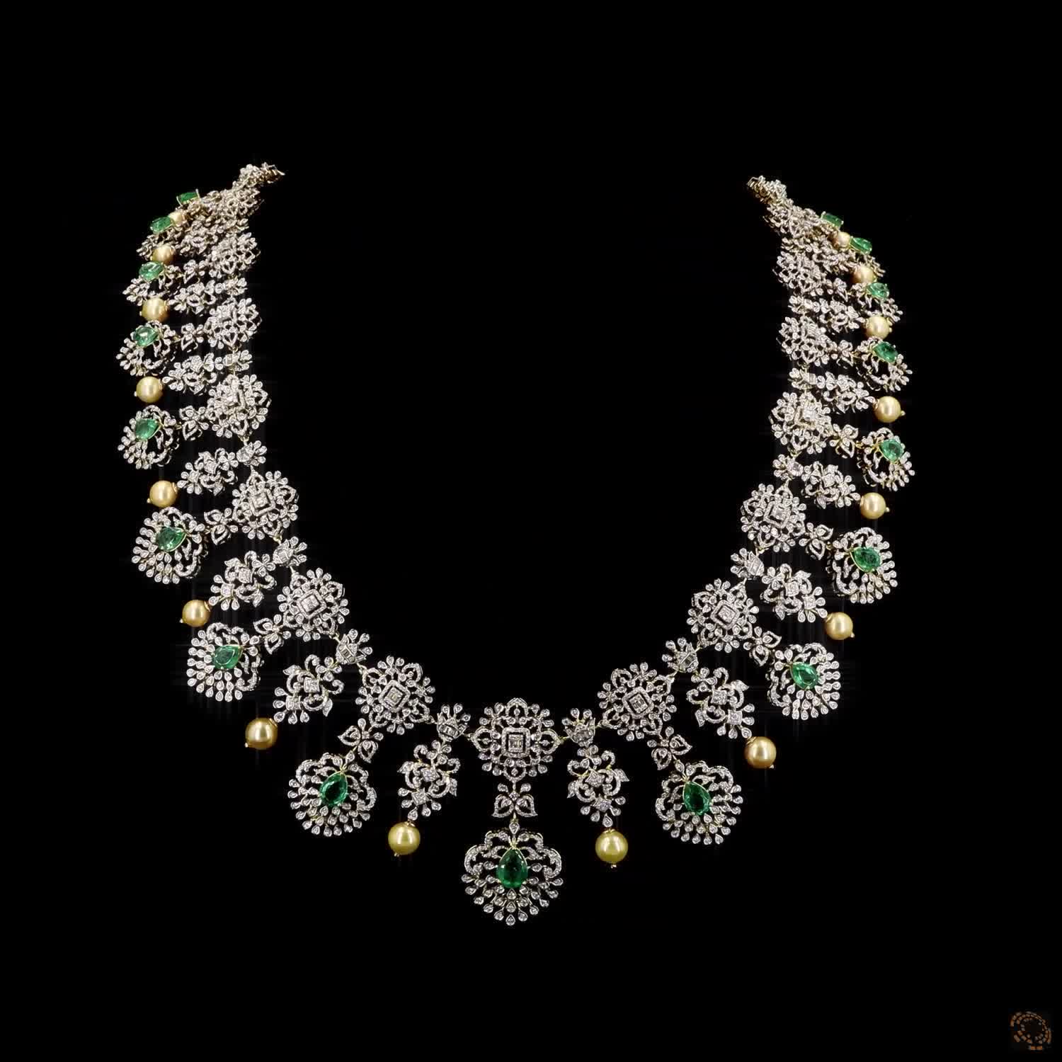 Emerald & Pearl Diamond Necklace in 14KT Yellow Gold