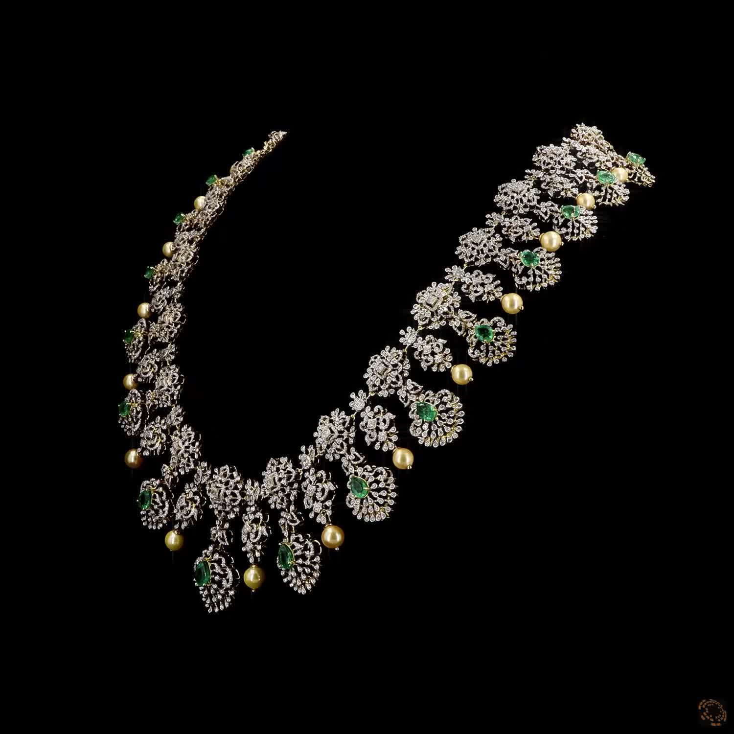 Emerald & Pearl Diamond Necklace in 14KT Yellow Gold