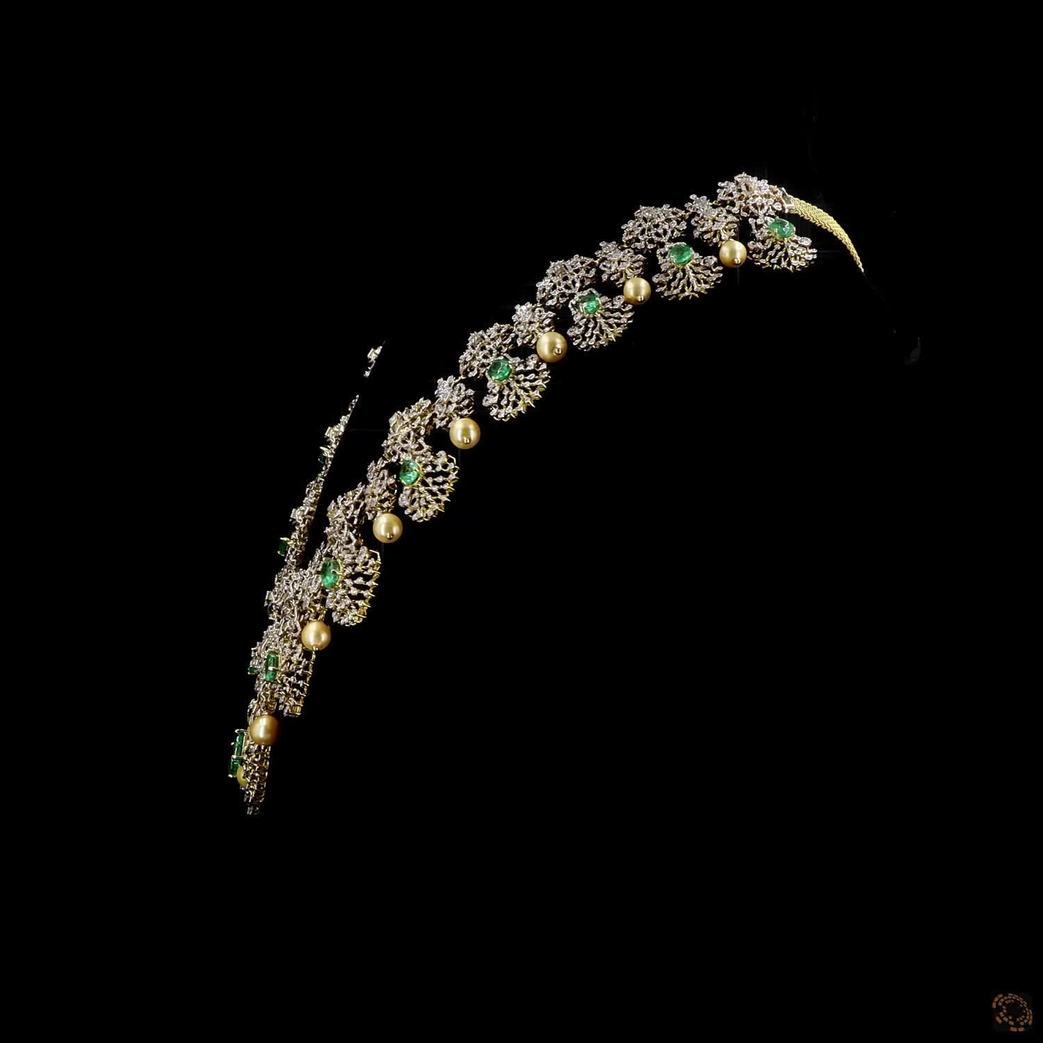 Emerald & Pearl Diamond Necklace in 14KT Yellow Gold