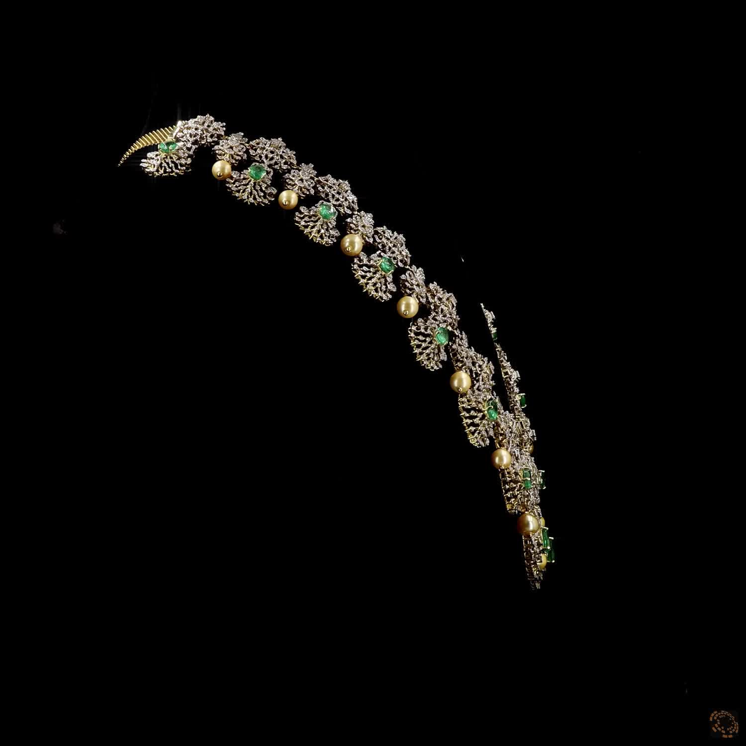 Emerald & Pearl Diamond Necklace in 14KT Yellow Gold