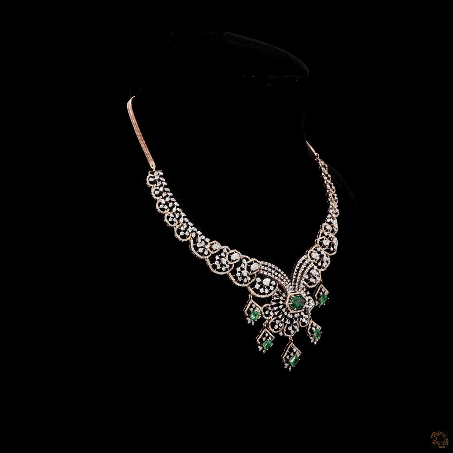 Emerald & Ruby Diamond Necklace in 18KT Yellow Gold