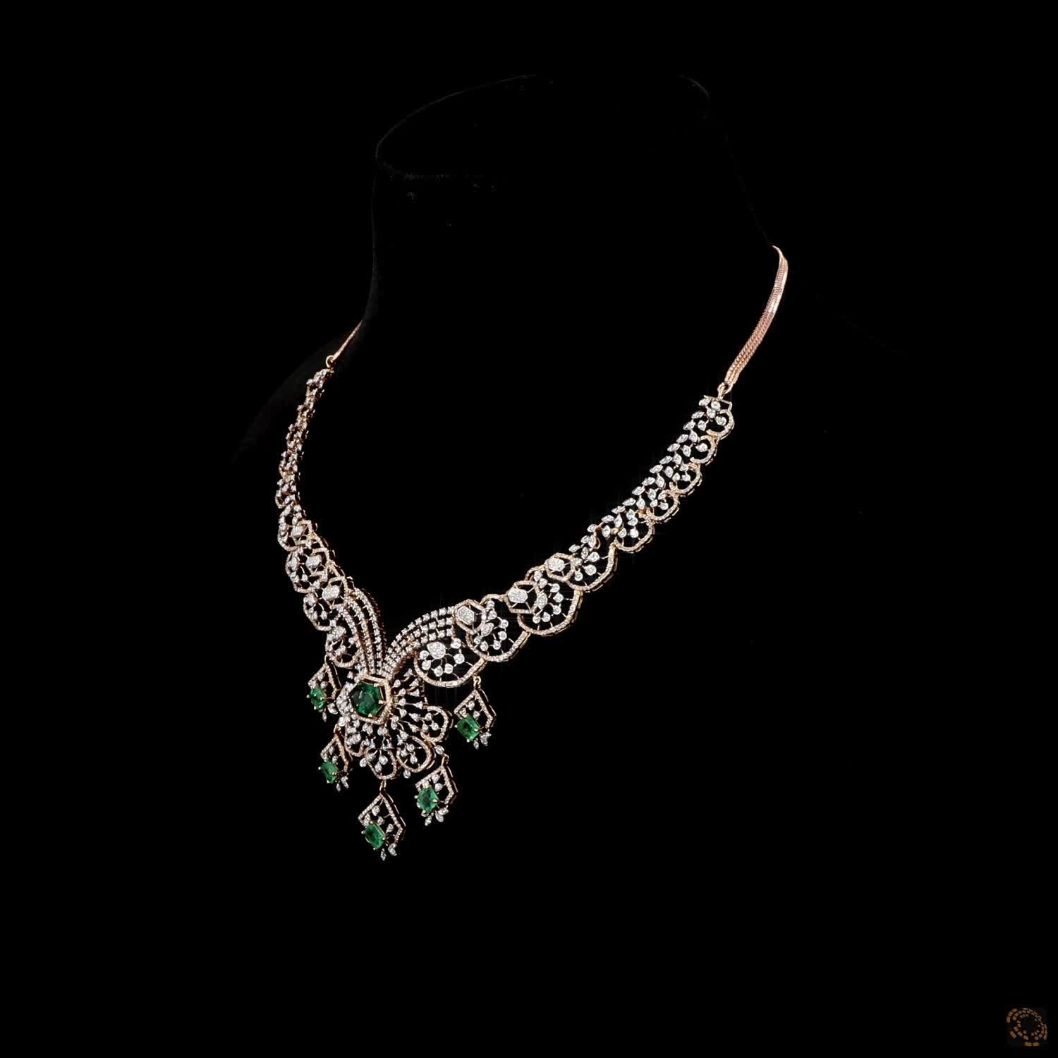 Emerald & Ruby Diamond Necklace in 18KT Yellow Gold