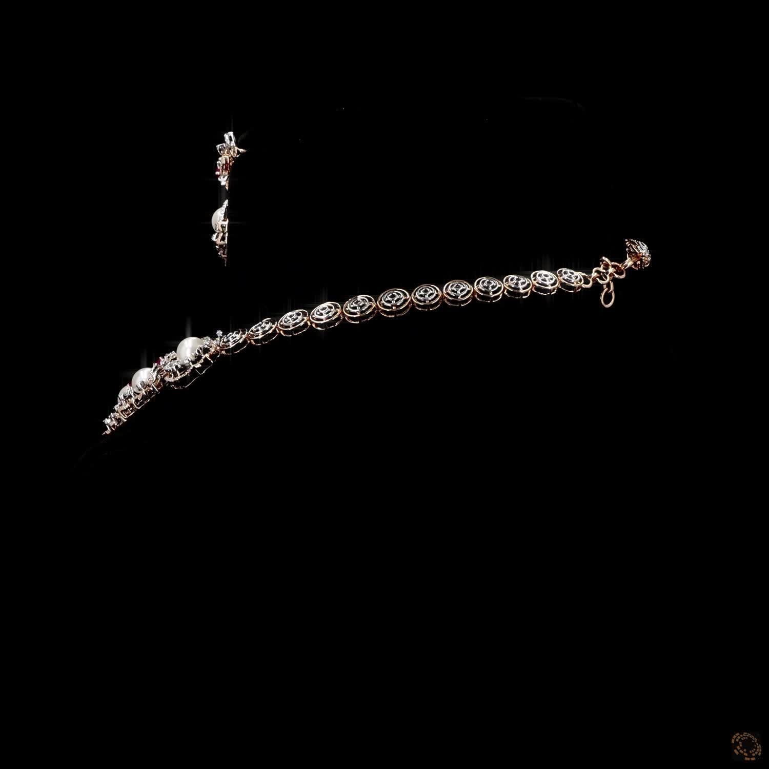 Ruby & Pearl Diamond Necklace Set in 18KT Rose Gold