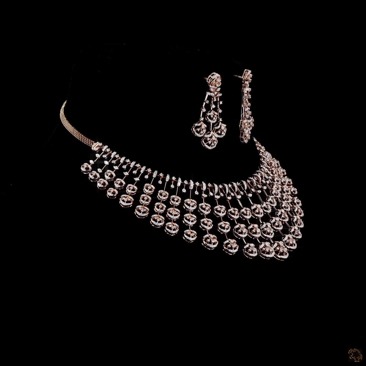 Diamond Necklace Set in 18KT Rose Gold