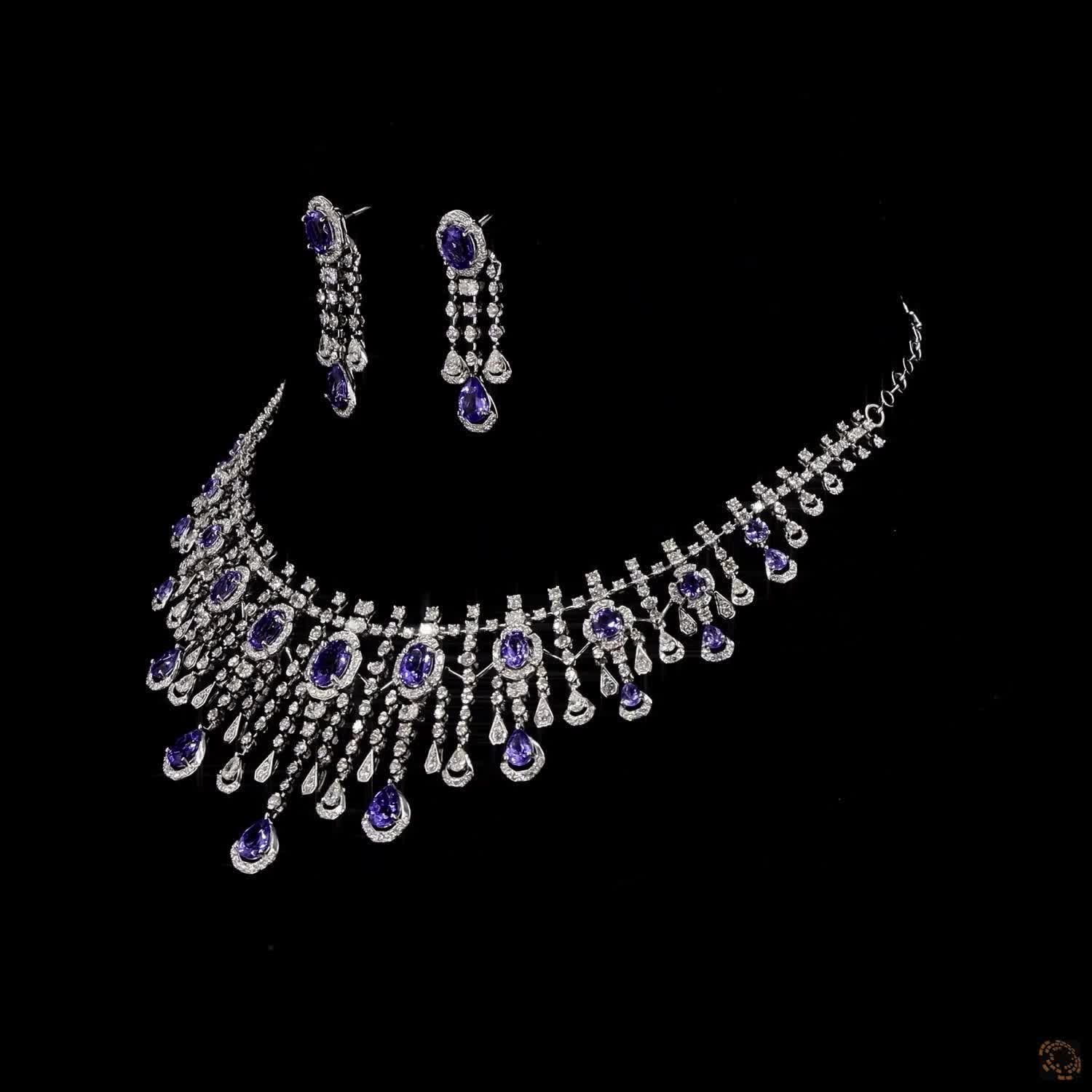 Sapphire & Sapphire Diamond Necklace Set in 18KT White Gold