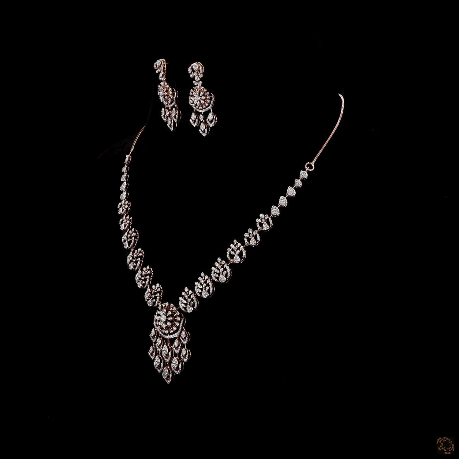 Diamond Necklace Set in 18KT Yellow Gold