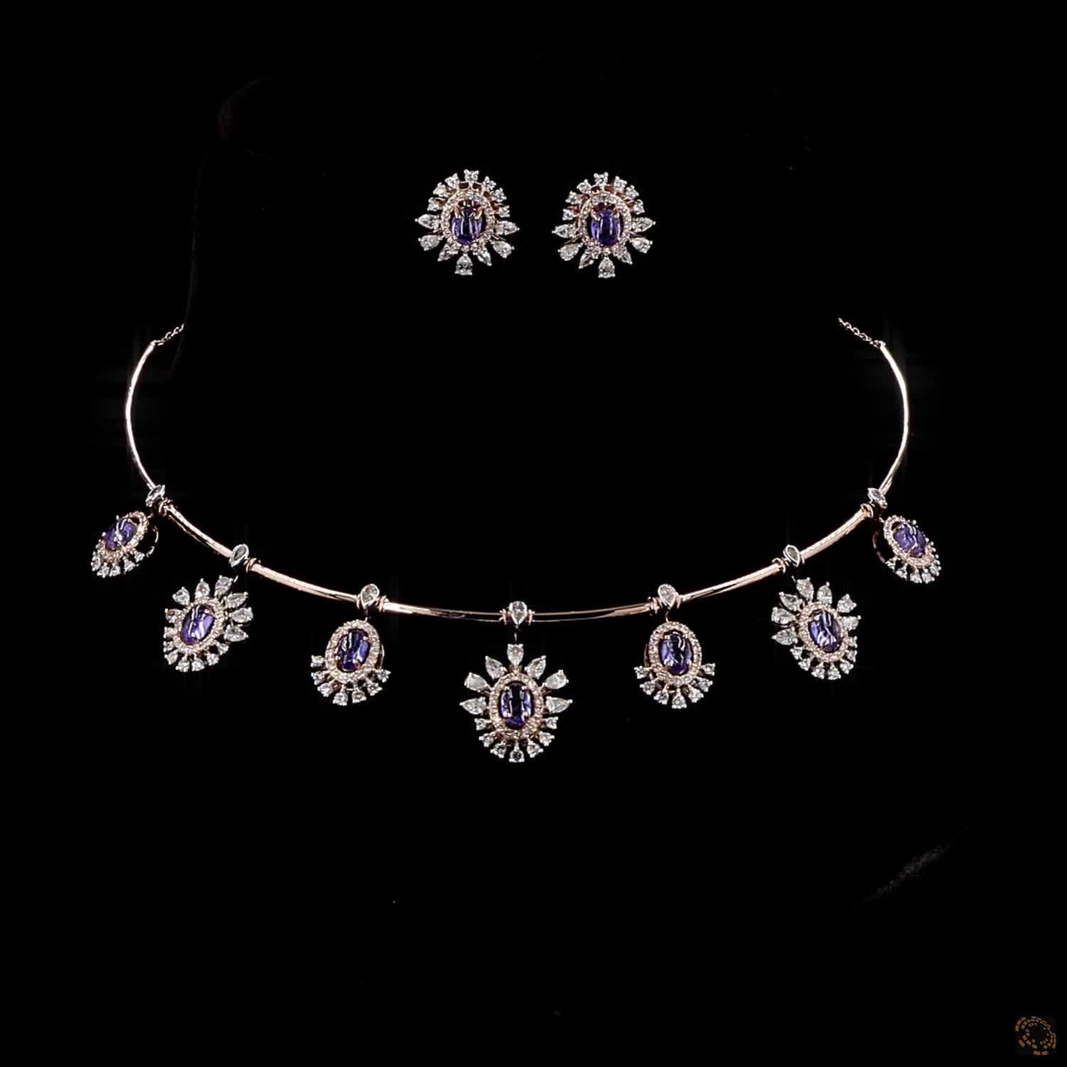 Pink Stone Diamond Necklace Set in 18KT Rose Gold