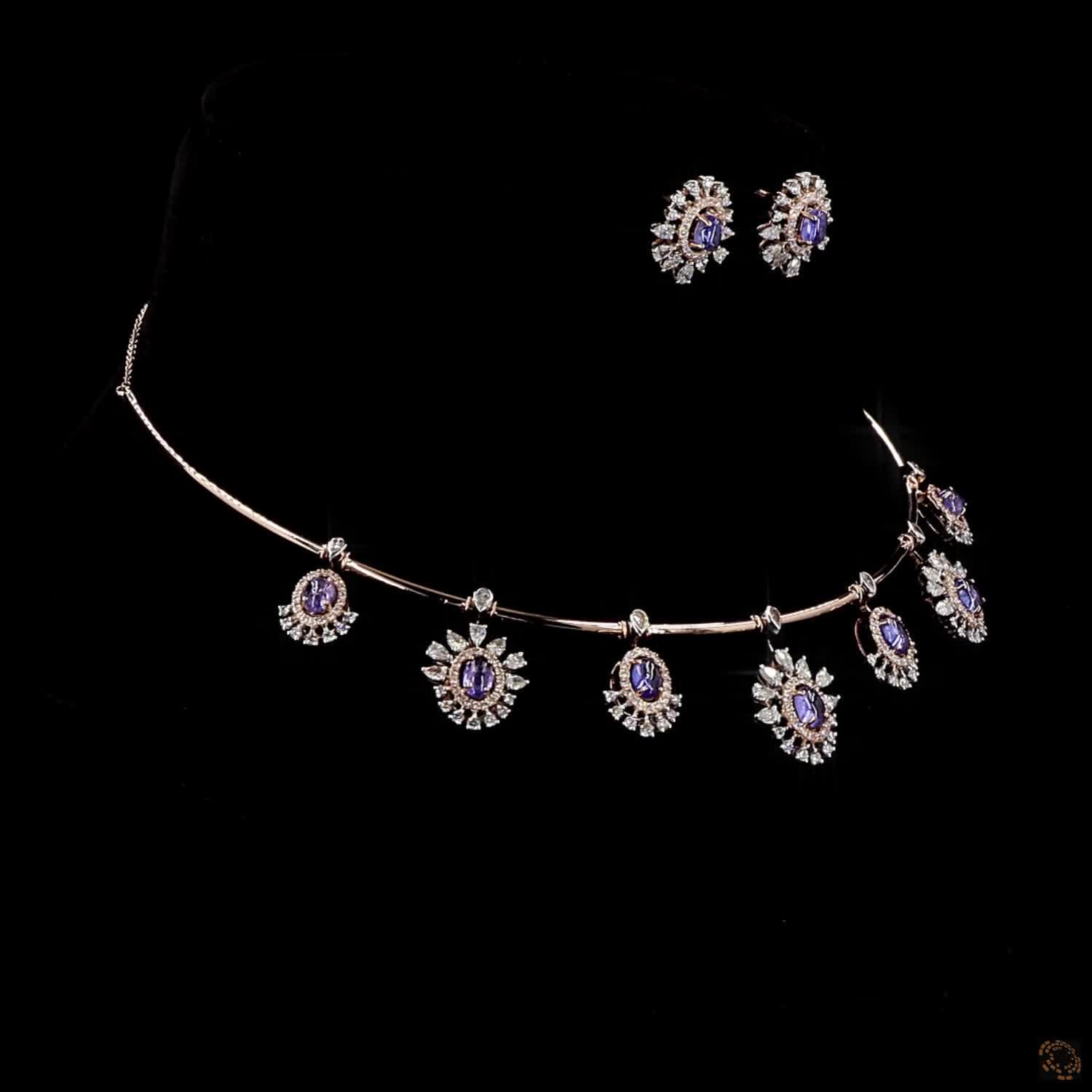 Pink Stone Diamond Necklace Set in 18KT Rose Gold