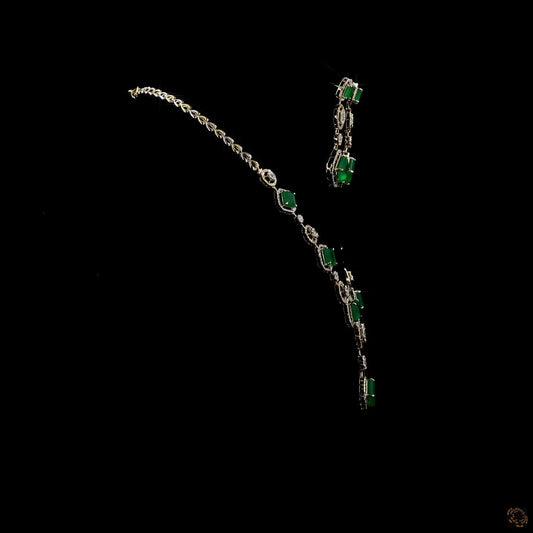 Emerald & Emerald Diamond Necklace Set in 18KT Yellow Gold