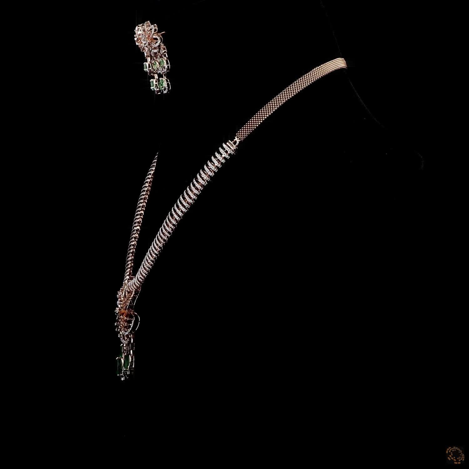 Emerald & Emerald Diamond Necklace Set in 18KT Yellow Gold