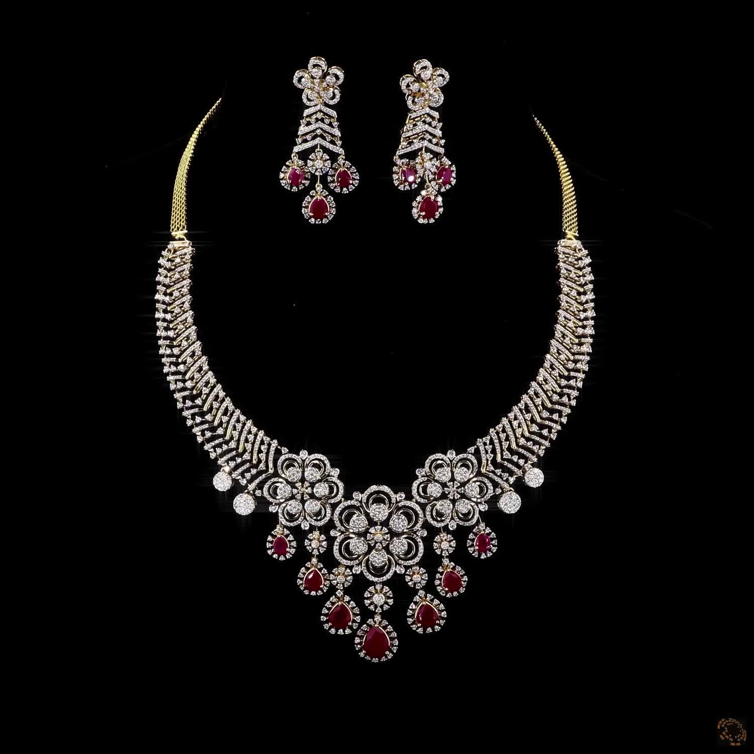 Ruby & Ruby Diamond Necklace Set in 18KT Rose Gold