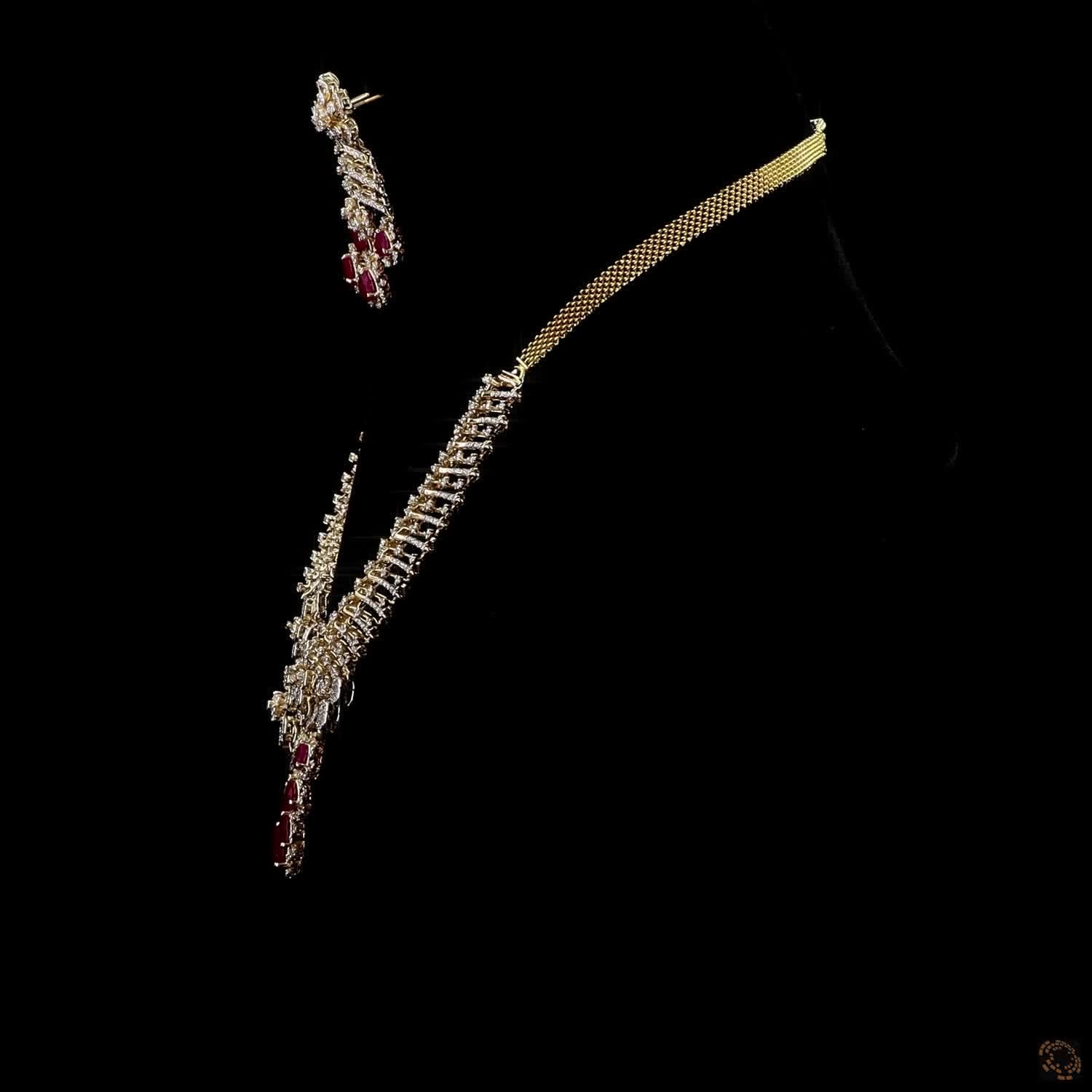 Ruby & Ruby Diamond Necklace Set in 18KT Rose Gold