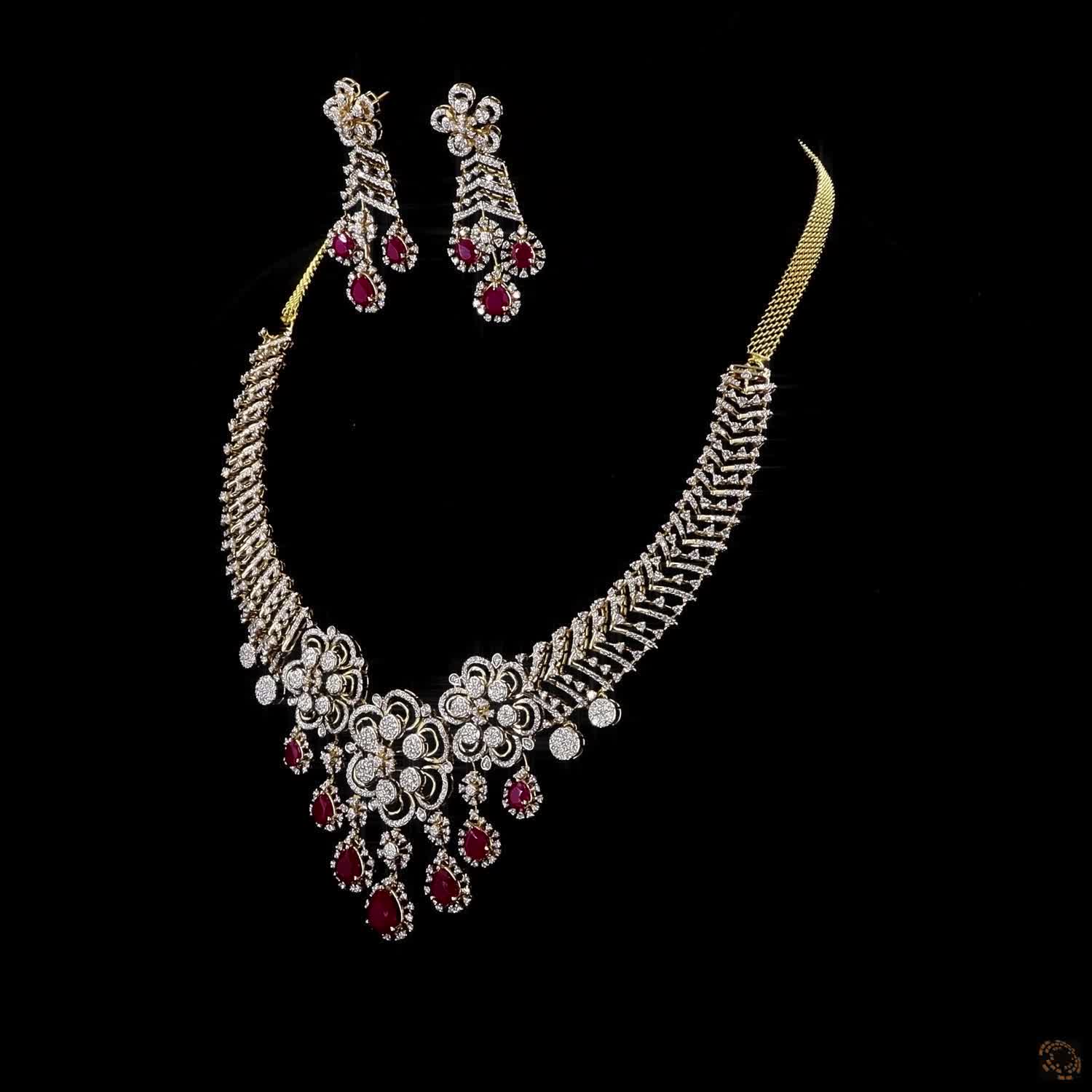 Ruby & Ruby Diamond Necklace Set in 18KT Rose Gold