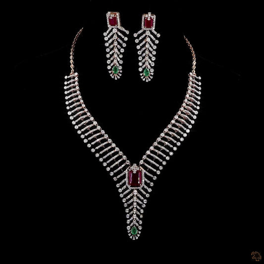Emerald & Ruby Diamond Necklace Set in 18KT Rose Gold