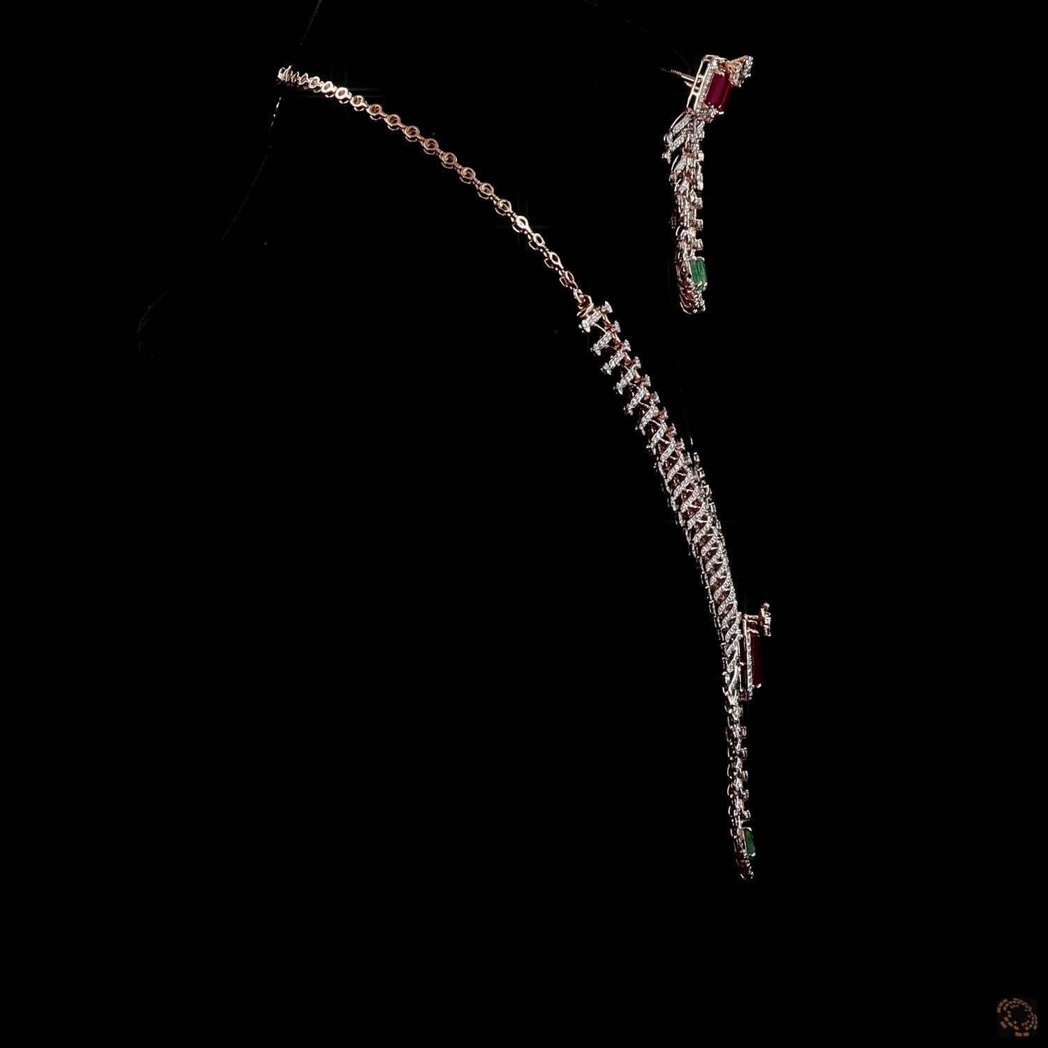 Emerald & Ruby Diamond Necklace Set in 18KT Rose Gold