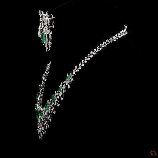 Emerald & Emerald Diamond Necklace Set in 18KT Yellow Gold