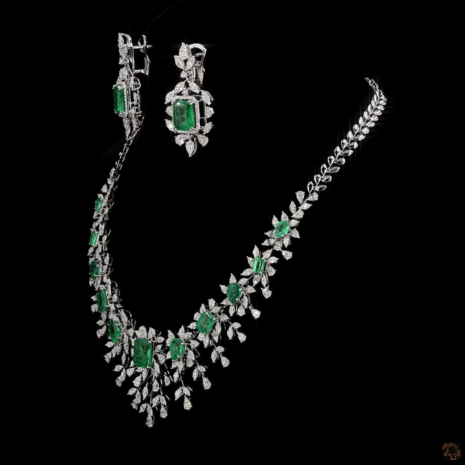 Emerald & Emerald Diamond Necklace Set in 18KT Yellow Gold