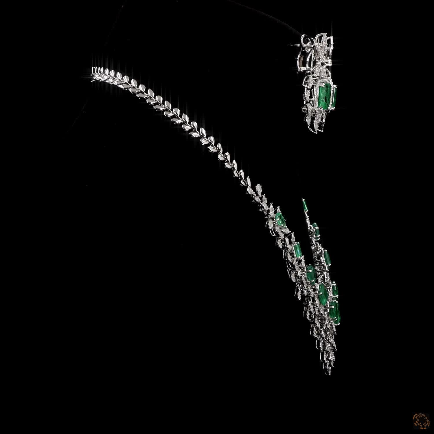 Emerald & Emerald Diamond Necklace Set in 18KT Yellow Gold