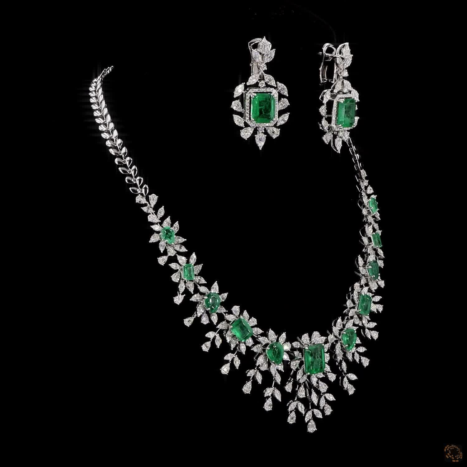 Emerald & Emerald Diamond Necklace Set in 18KT Yellow Gold