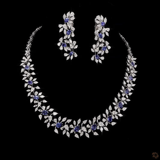BLUE SAPPHIRE & BLUE SAPPHIRE Diamond Necklace Set in 18KT White Gold