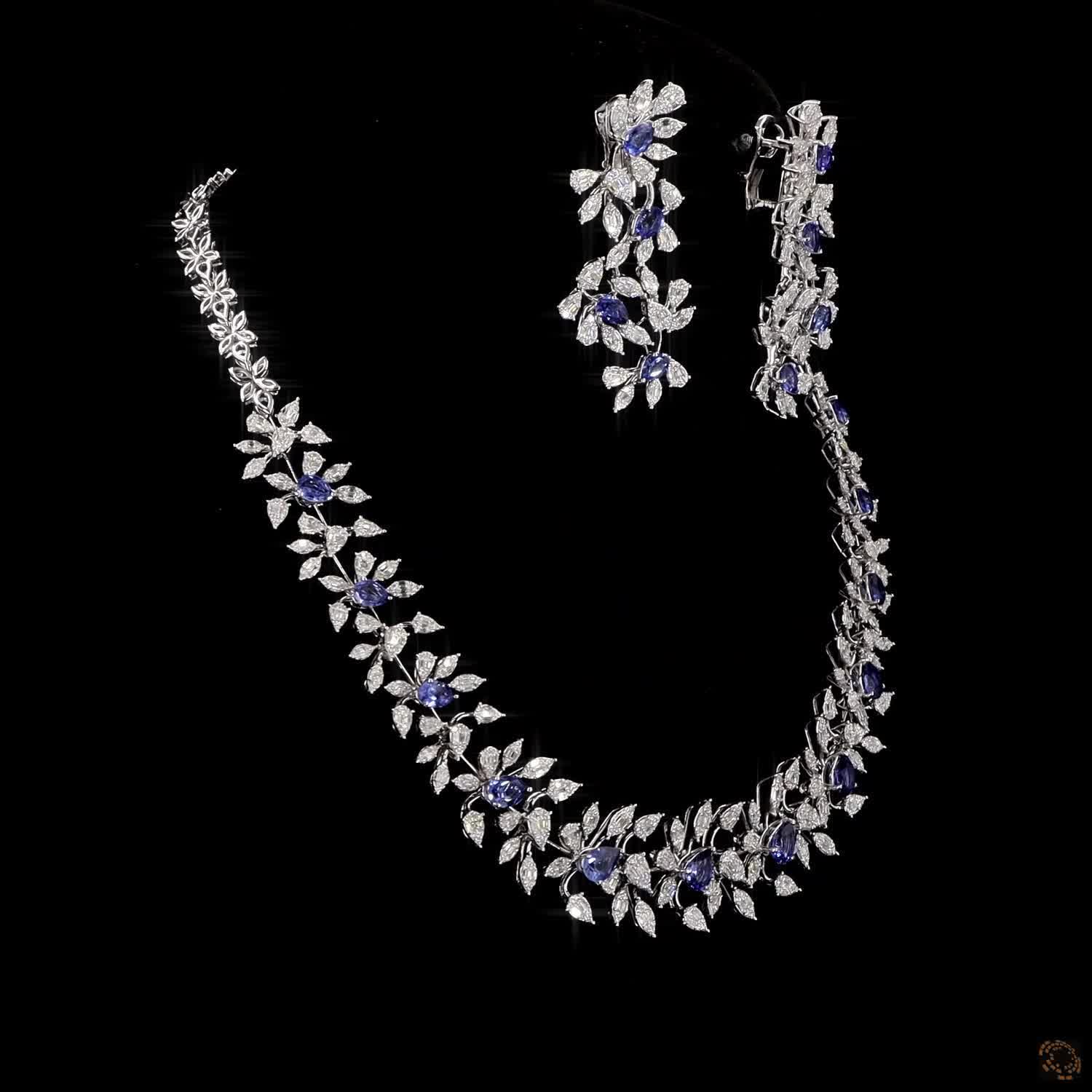 BLUE SAPPHIRE & BLUE SAPPHIRE Diamond Necklace Set in 18KT White Gold