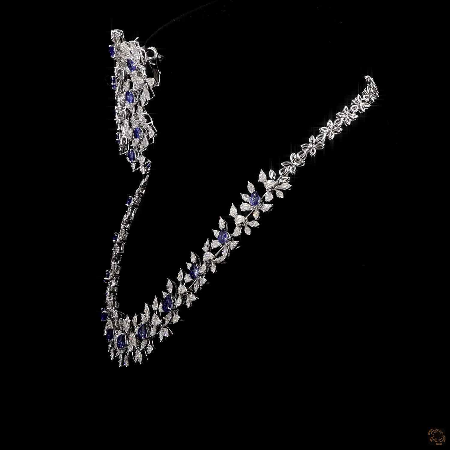 BLUE SAPPHIRE & BLUE SAPPHIRE Diamond Necklace Set in 18KT White Gold