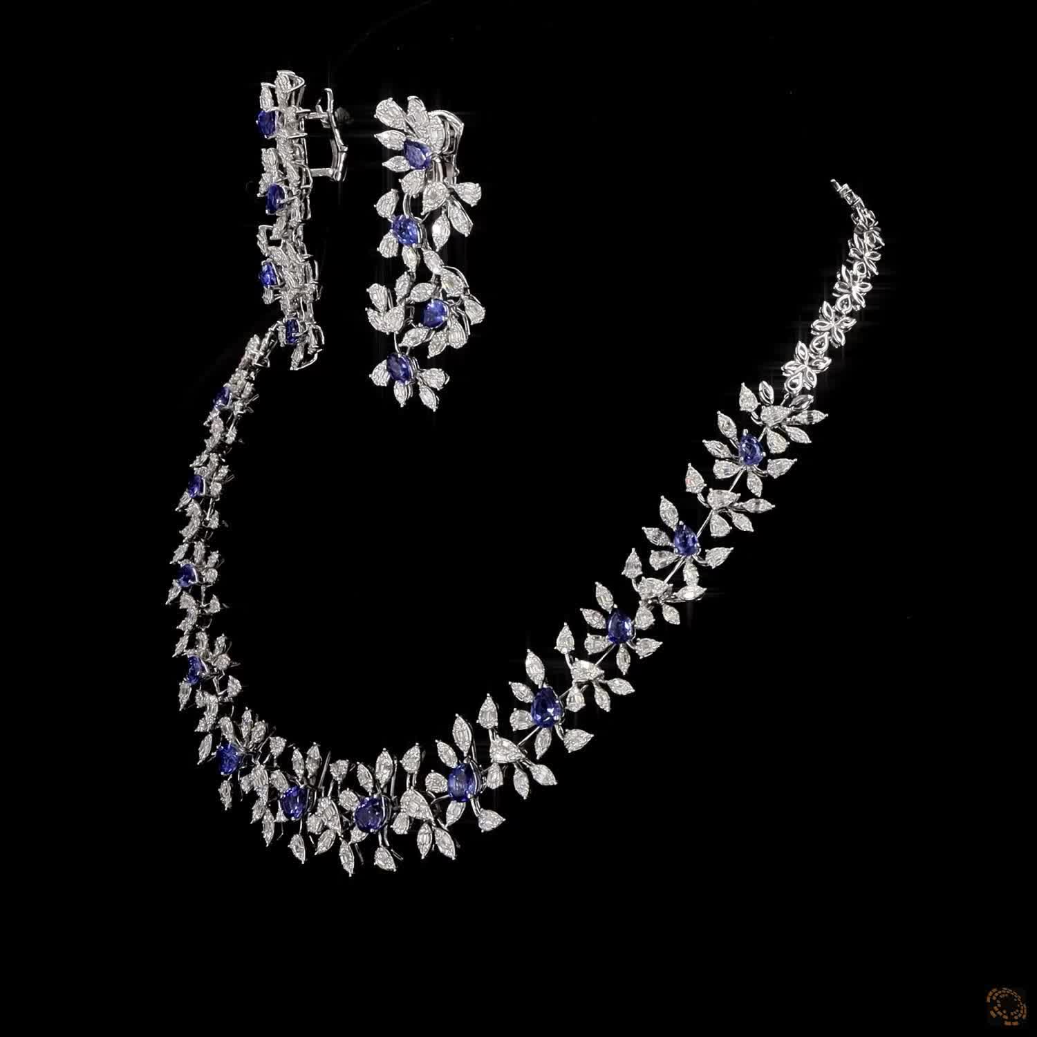 BLUE SAPPHIRE & BLUE SAPPHIRE Diamond Necklace Set in 18KT White Gold