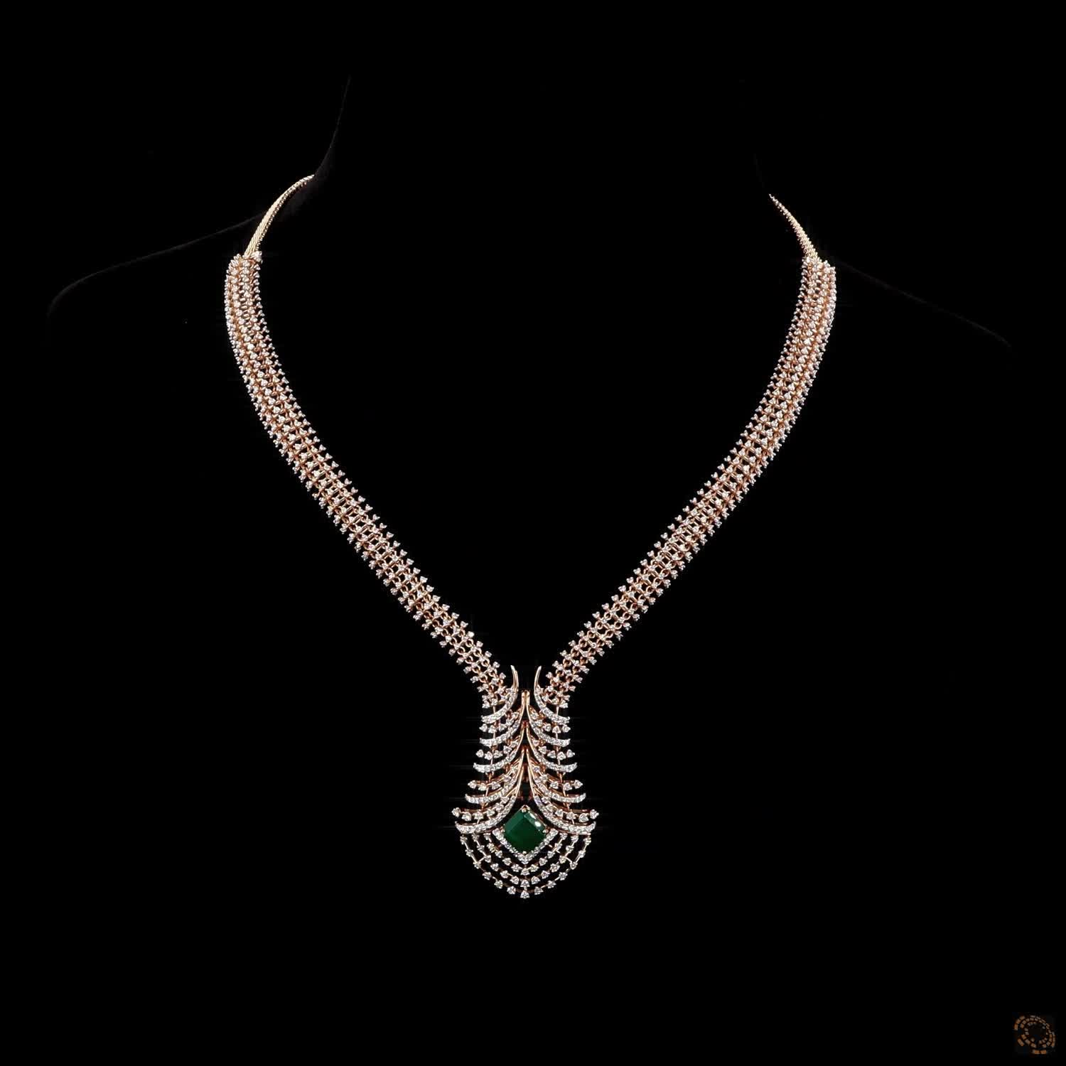 Emerald & Ruby Diamond Necklace Set in 18KT Rose Gold